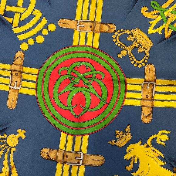 Hermes Navy Blue / Yellow Multi Grande Tenue Print Square Silk Twill Scarf - Picture 9 of 9